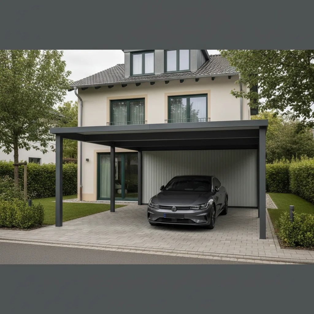 Moderner Aluminium-Carport aus Polen mit Auto