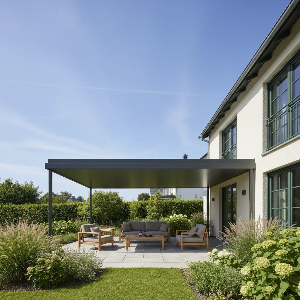 Terrassenüberdachung aus Aluminium mit offenen Seiten